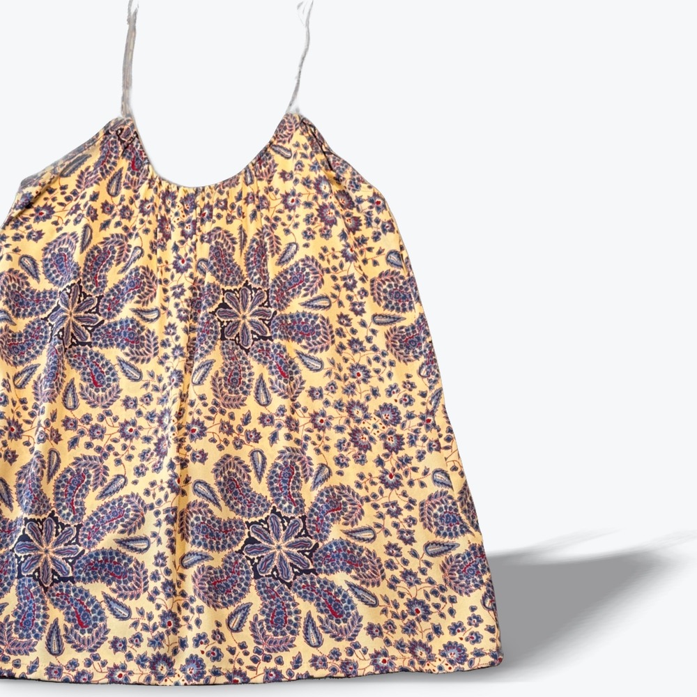 Tucker NYC Spaghetti Strap Camisole Top Silk Paisley Floral Yellow‎ Blue Size P